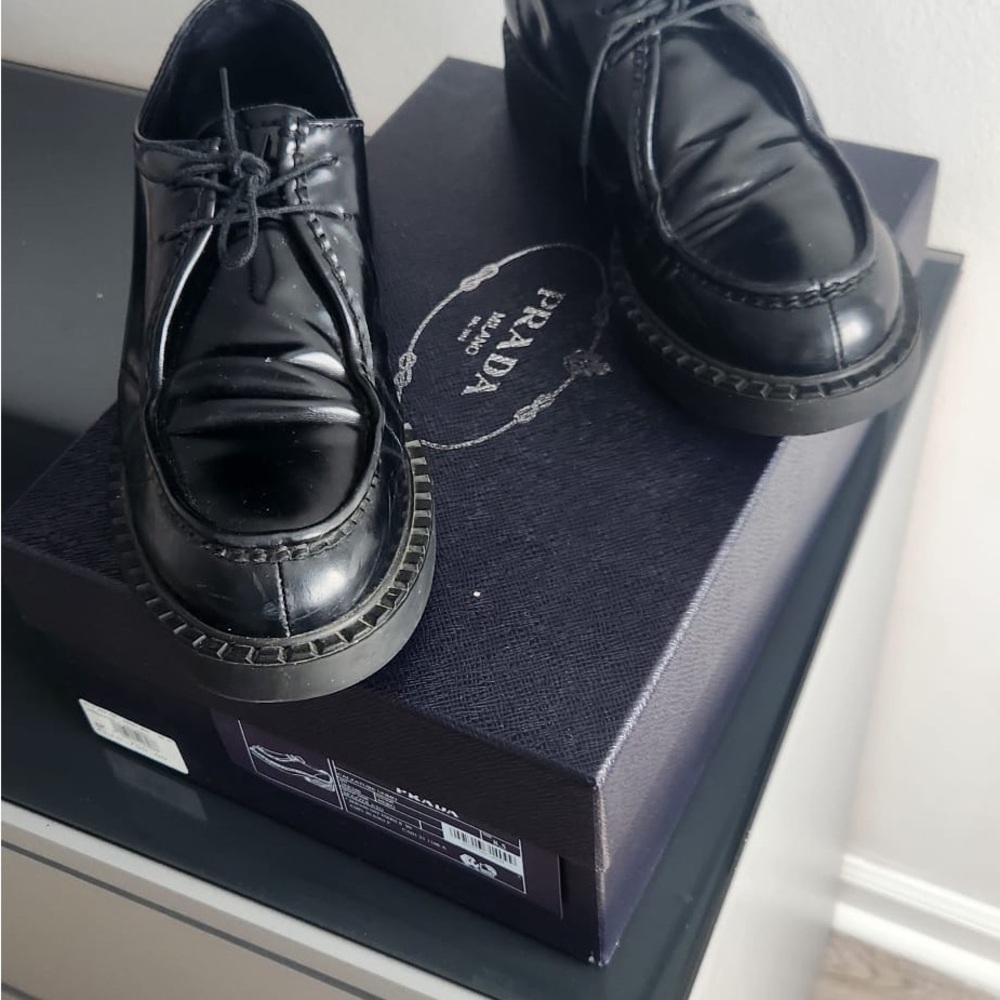 Prada men's chunky lug sole black shoes size 9.5 US lace up - Picture 3 of 9